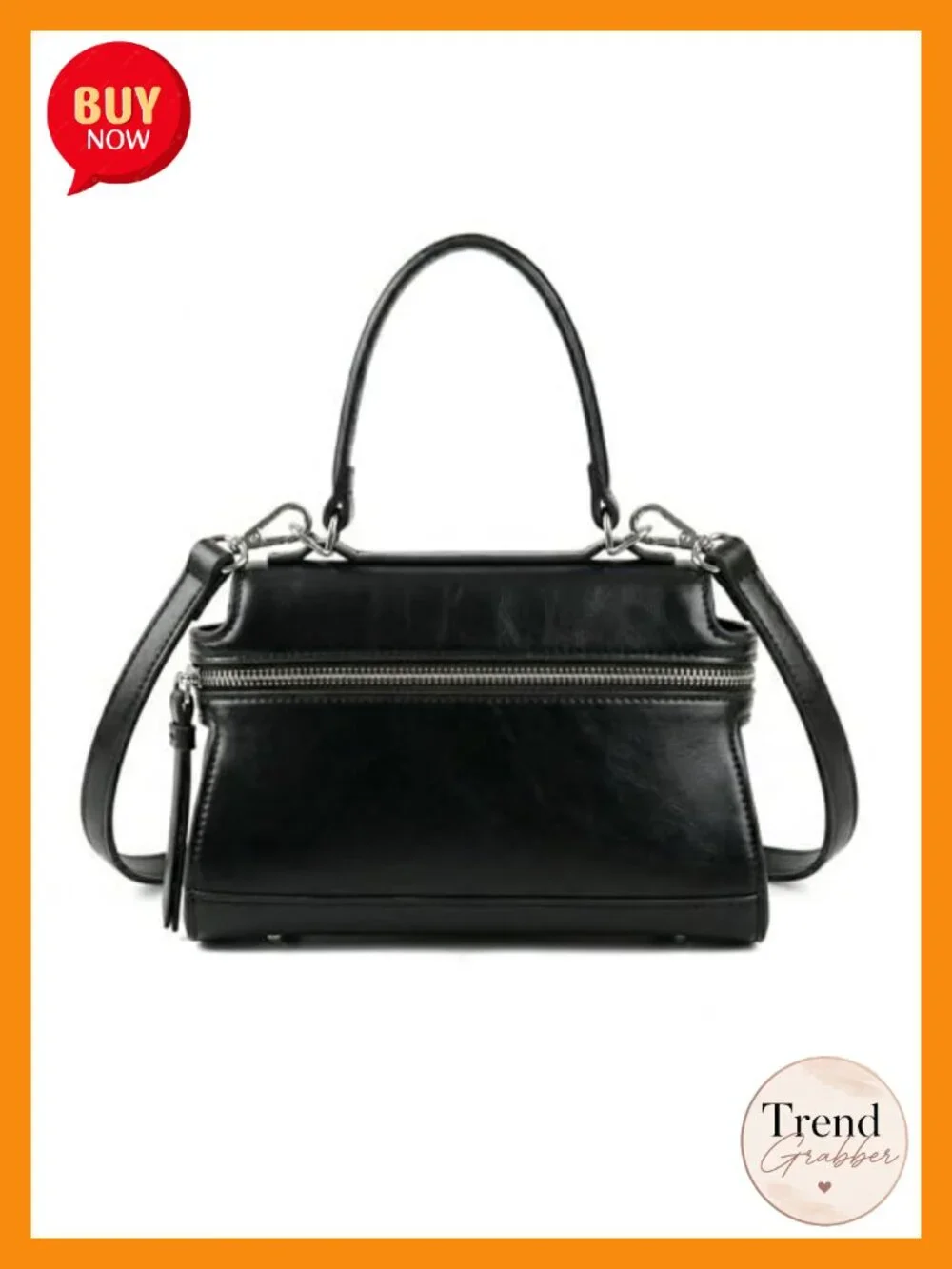 Vegan Leather Structured Satchel Crossbody with Adjustable Strap